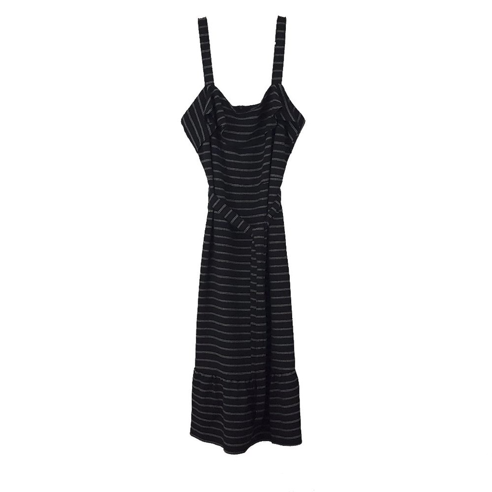 Banana Republic Long Sleeveless Belted Shift Dress Size 10 Striped Black & Gray